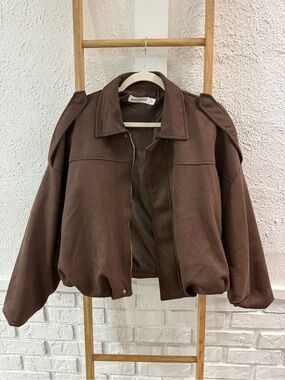 Bronze Snake Faux Suede Zip-Front Bomber Jacket